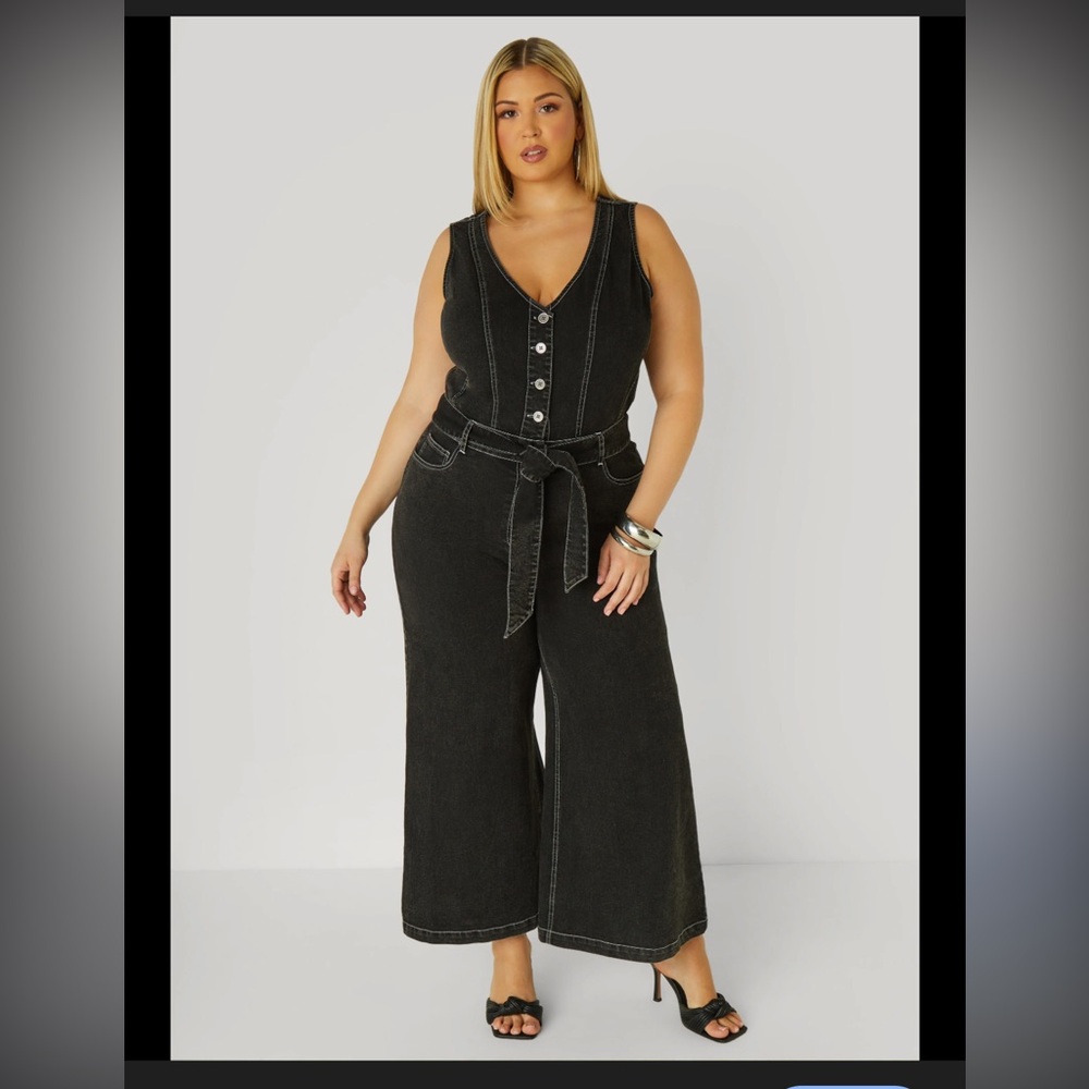 Ashley Stewart Black Denim Jumpsuit